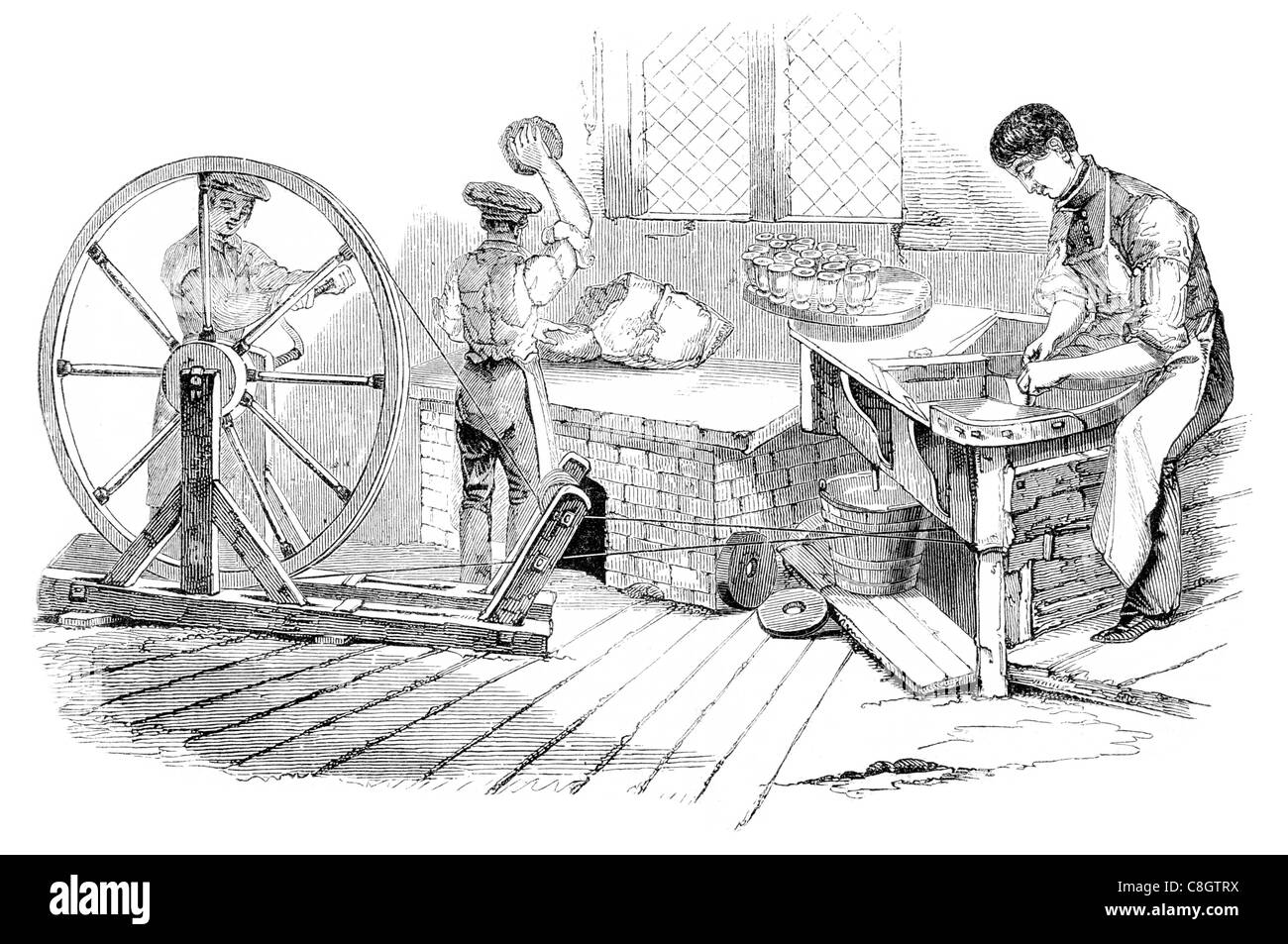 Roue potters moderne Arrangement impression poterie céramique pot pots potter plat céramique antique plaque Révolution Industrielle Banque D'Images
