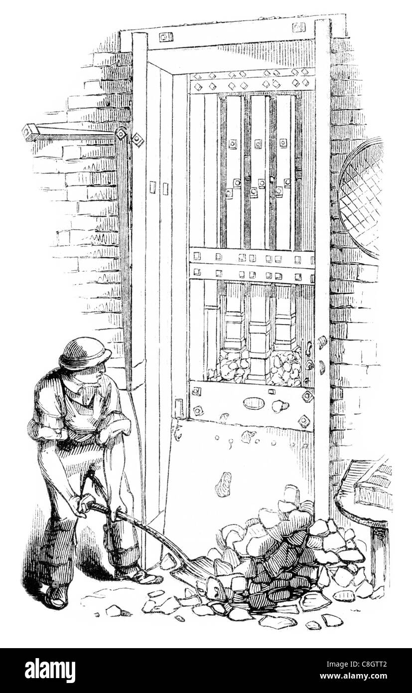 Pot poterie concassage silex machine pelle pelle potter crusher écraser en moellons smash rupture hydraulique gravier Banque D'Images