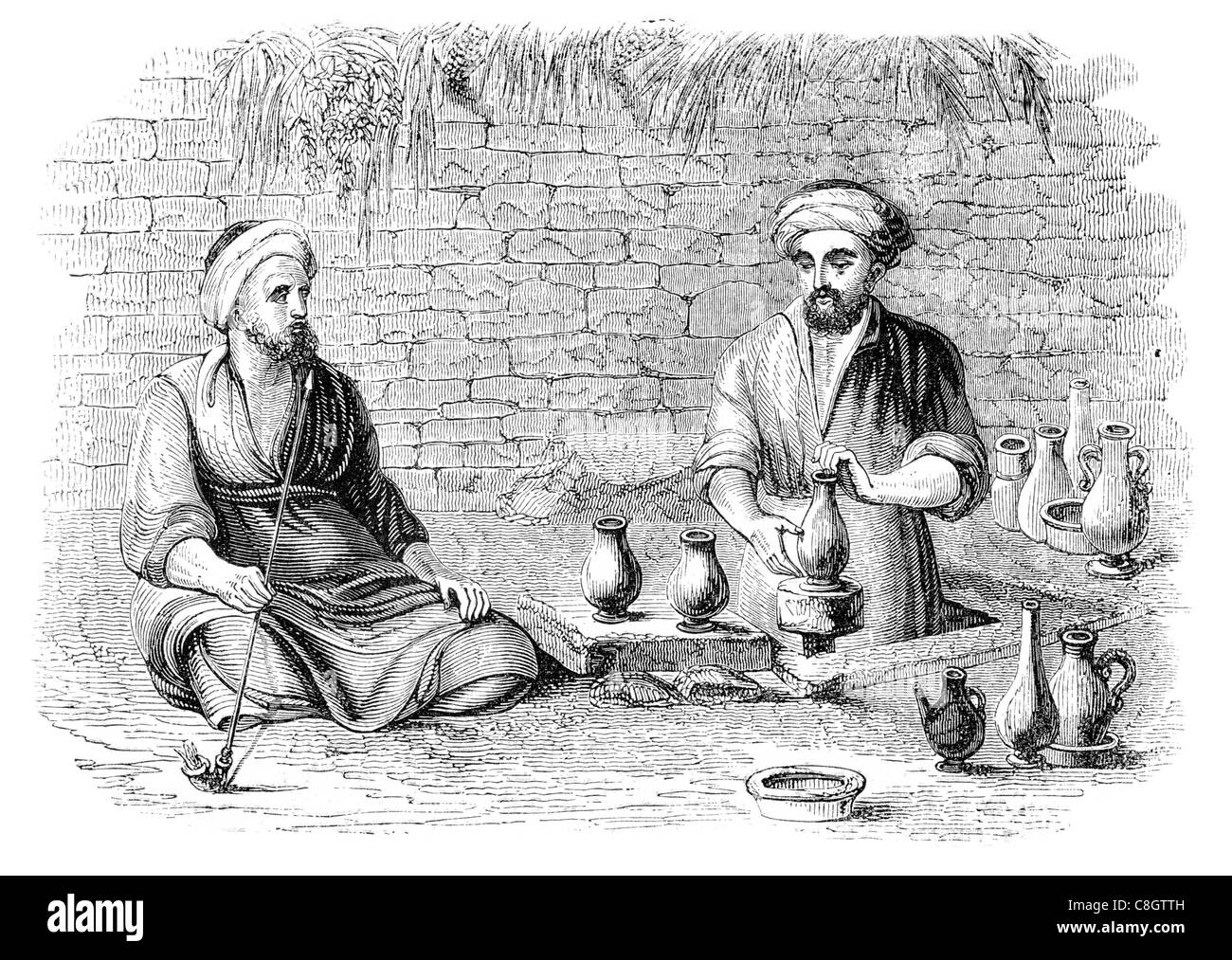 L'Egypte de potier poterie céramique machine tournant tour décoration jiggering jolleying hollow ware tasses tasse bol bols Banque D'Images