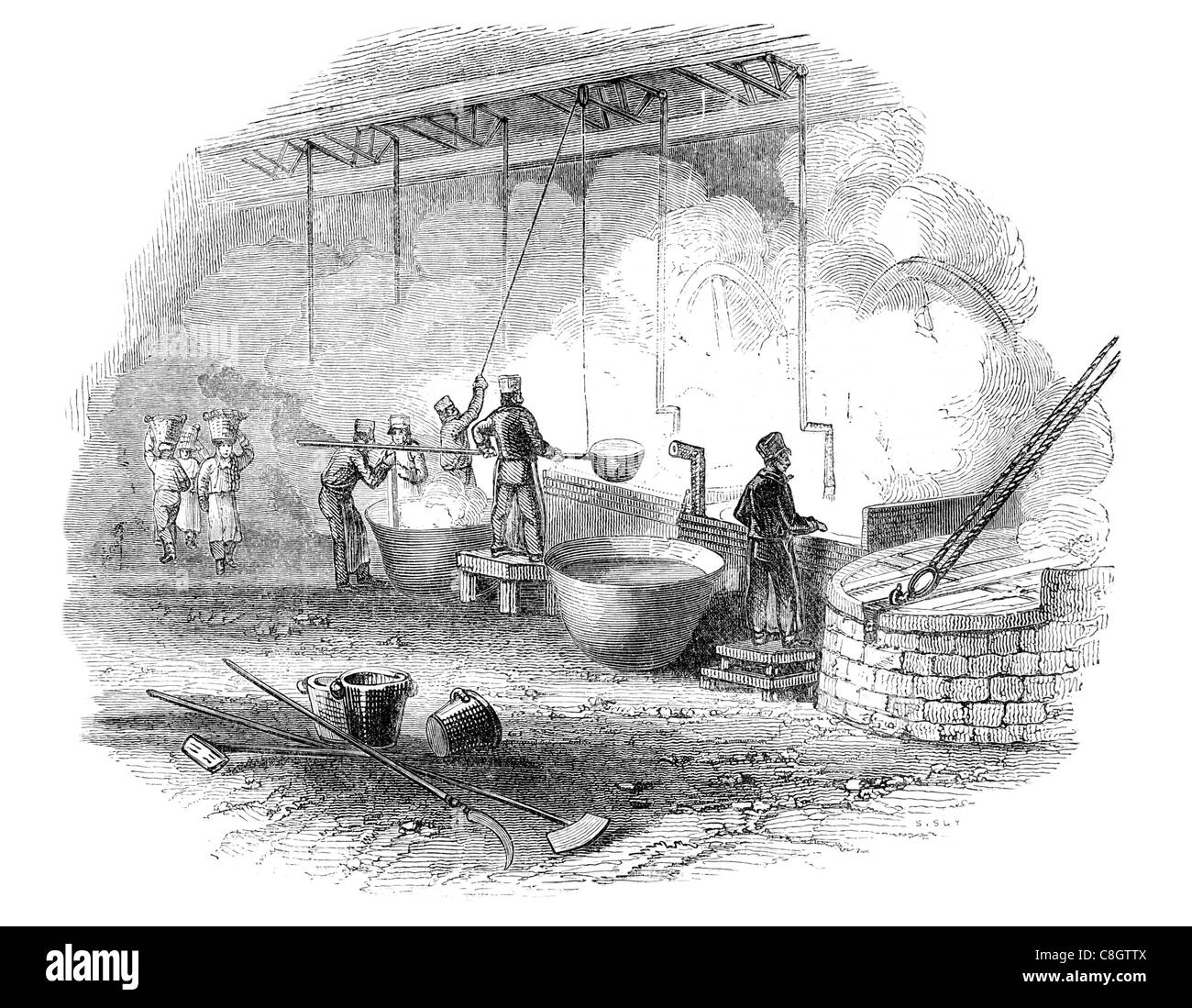 D'ébullition de savon en Cuivre cuivres Révolution Industrielle industrie industries de fabrication d'usine construction worker Banque D'Images