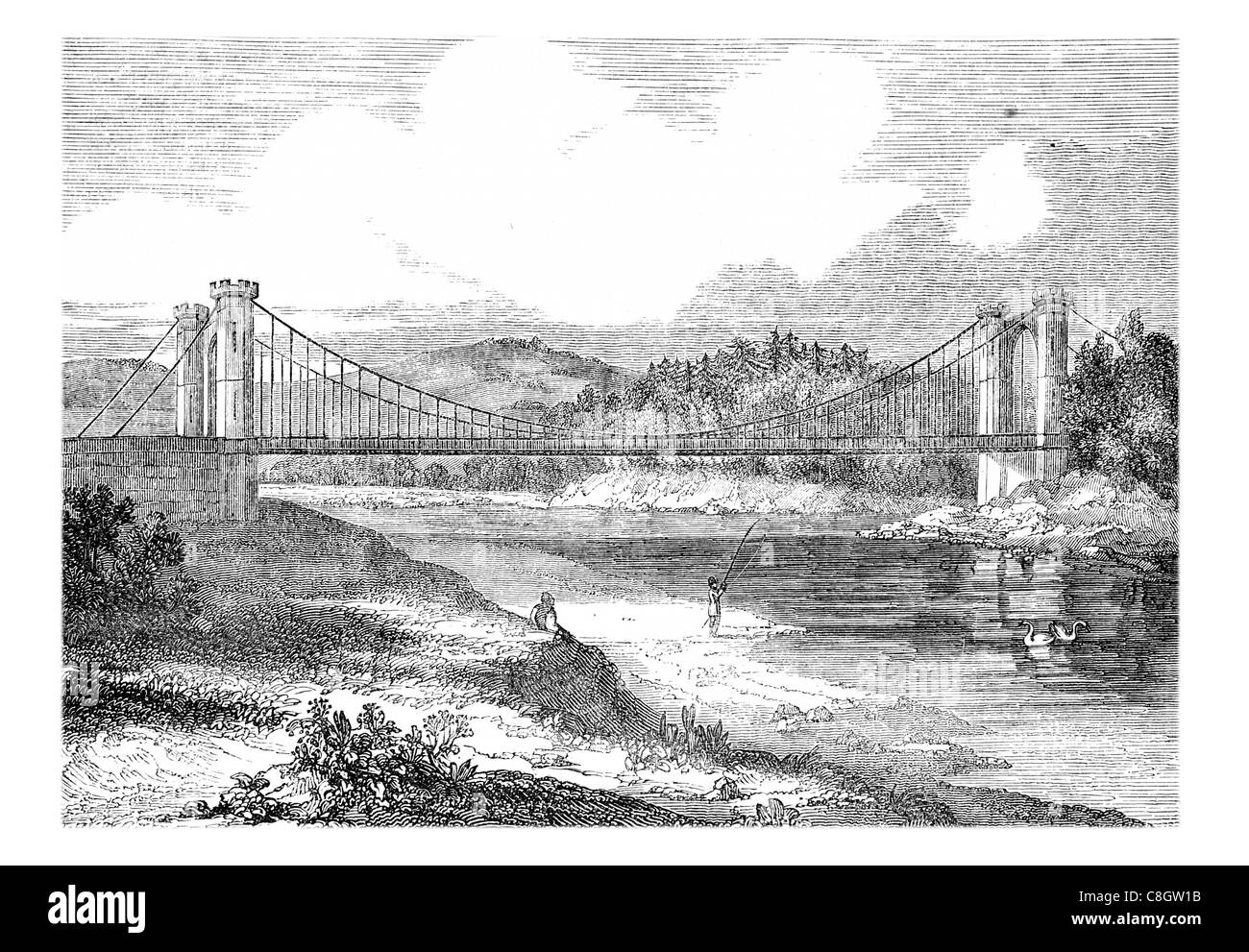 Pont suspendu de Findhorn Moray Ecosse Nord Tour du sentier de la route traversant la rivière transports Banque D'Images