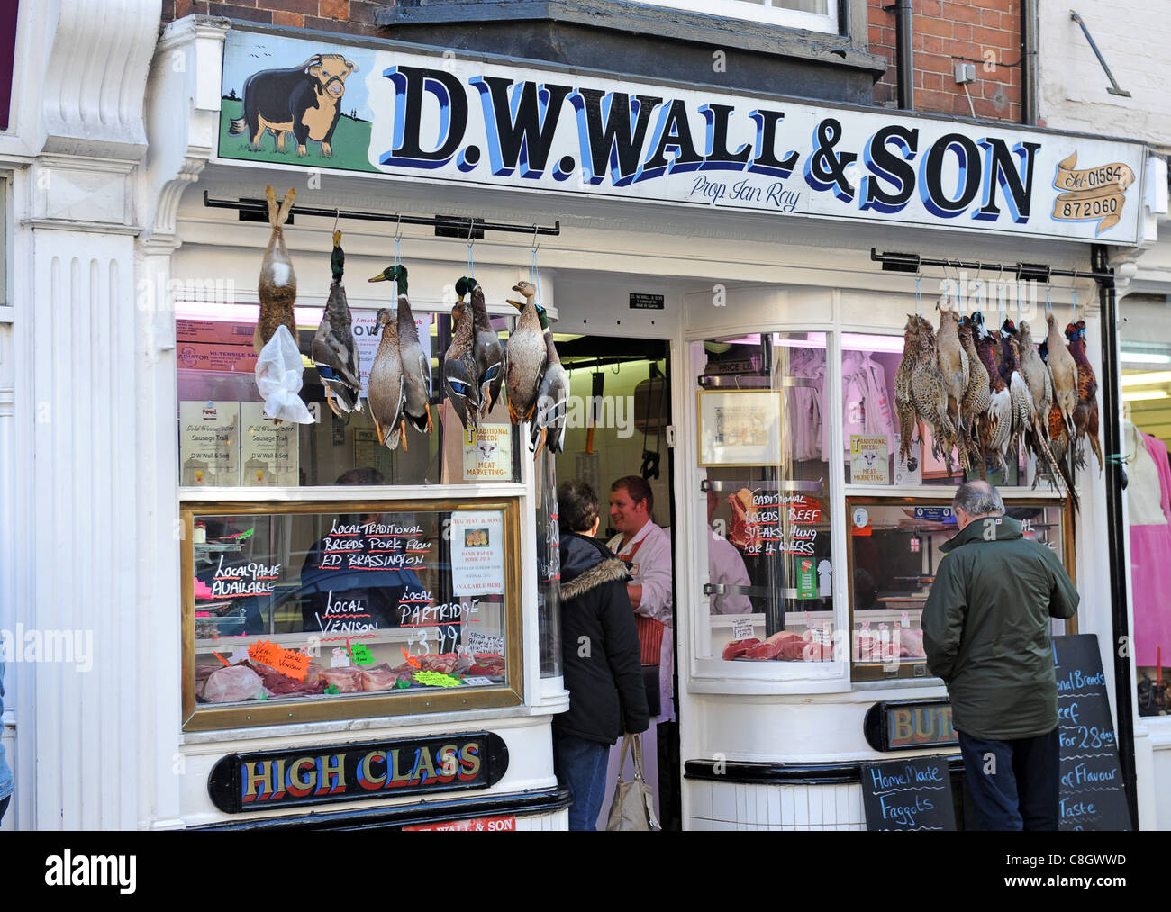 D W Wall Butchers Shop dans la région de Ludlow Angleterre Uk Banque D'Images
