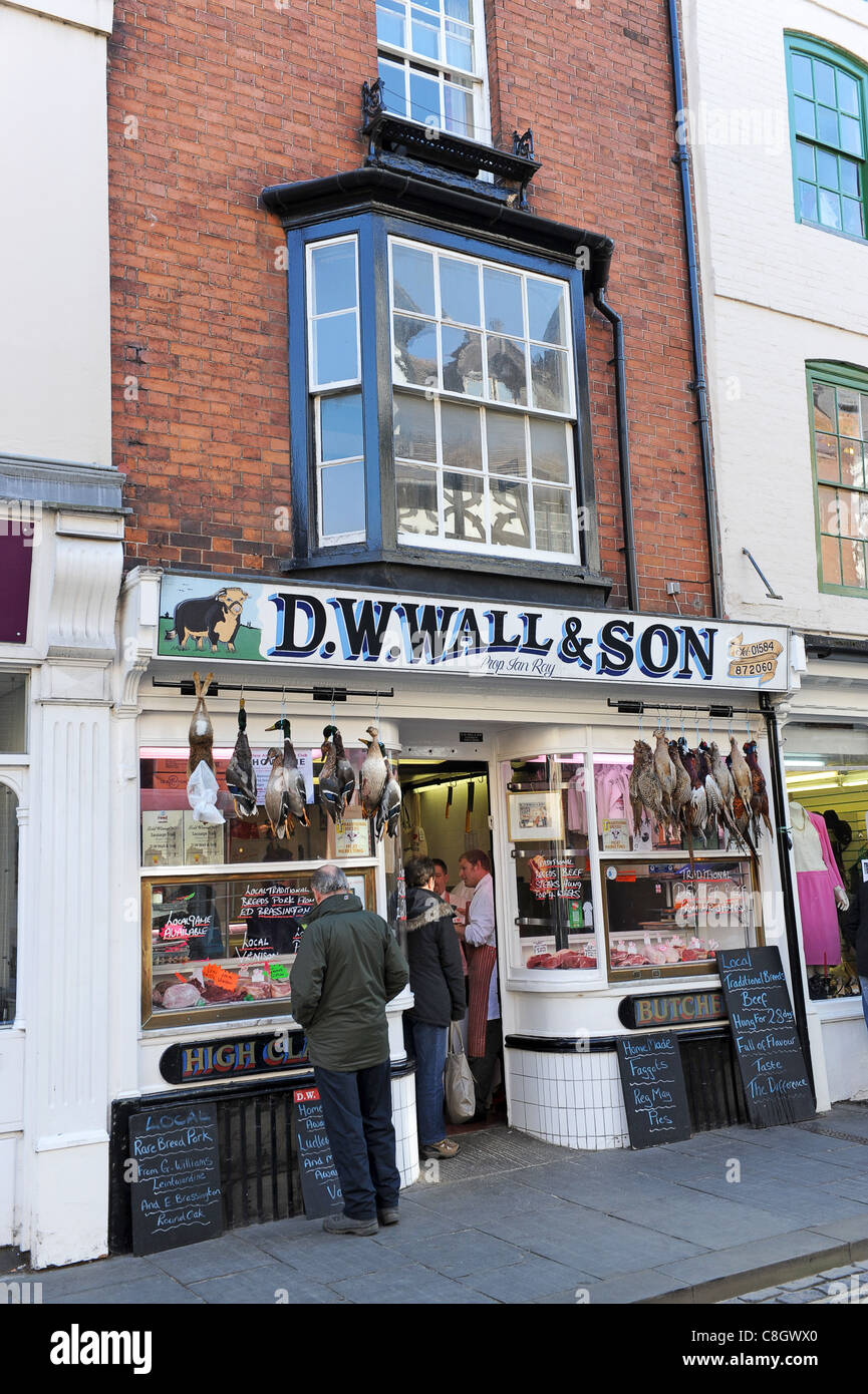 D W Wall Butchers Shop dans la région de Ludlow Angleterre Uk Banque D'Images