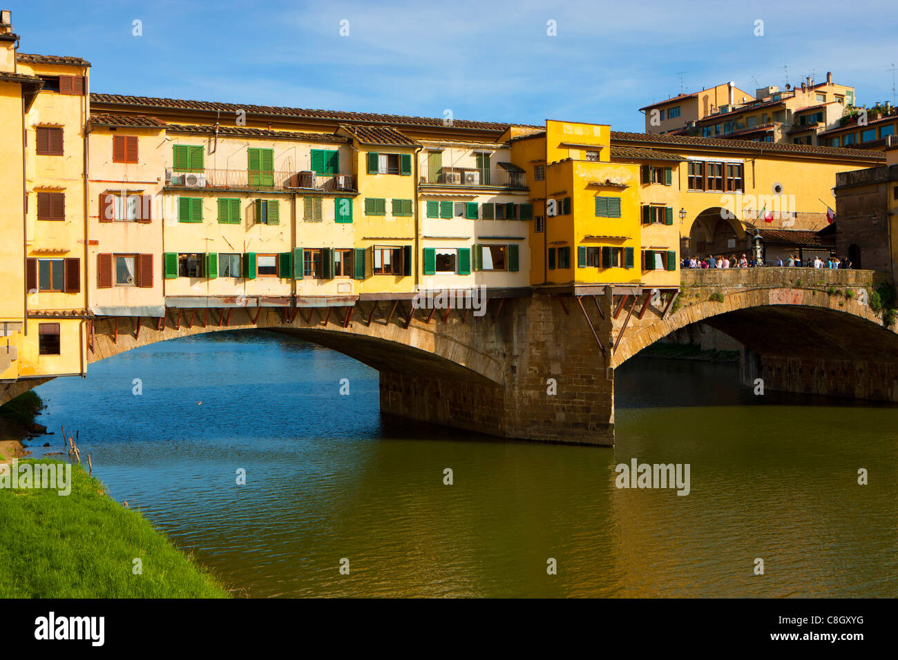 Le Ponte Vecchio, Florence, Italie, Europe, Toscane, ville, ville, rivière, débit, Arno, bridge, fenêtre Banque D'Images