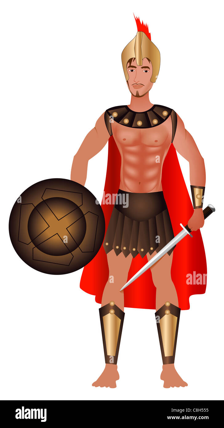 Vector Illustration d'un guerrier grec en costume. Banque D'Images