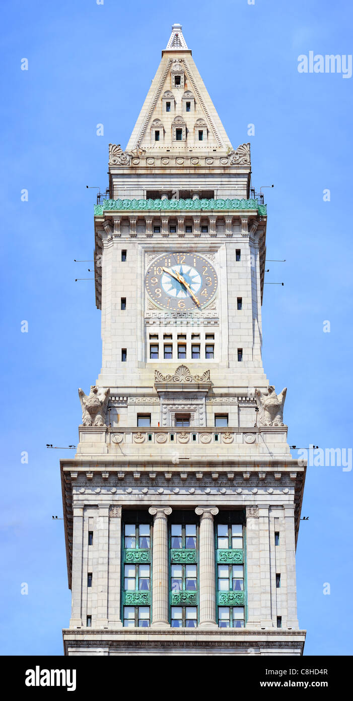 Boston Custom House tour de l'horloge au centre-ville. Banque D'Images