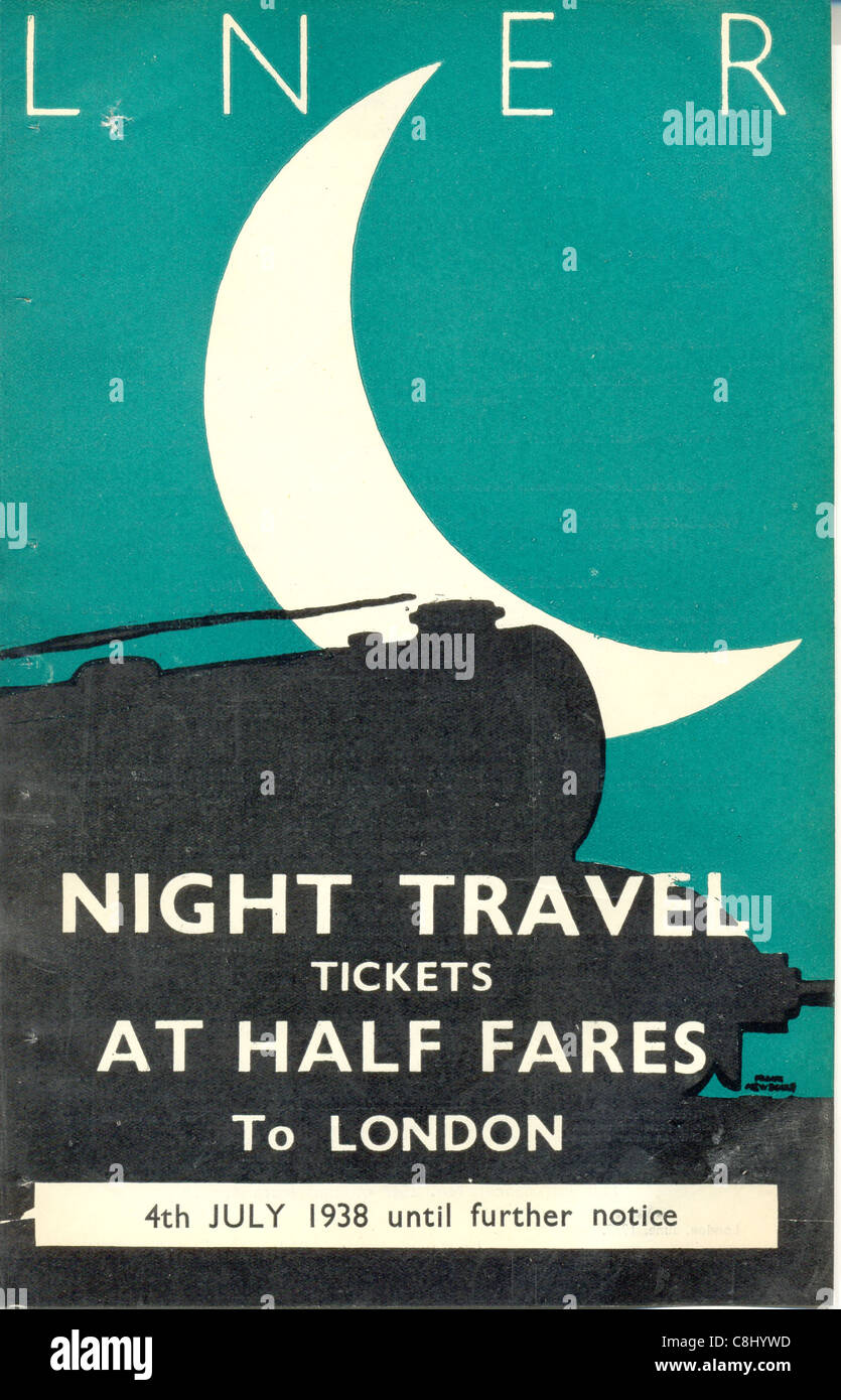 Prospectus pour London & North Eastern Railway concernant la conduite de nuit par l'artiste Frank Newbould Banque D'Images