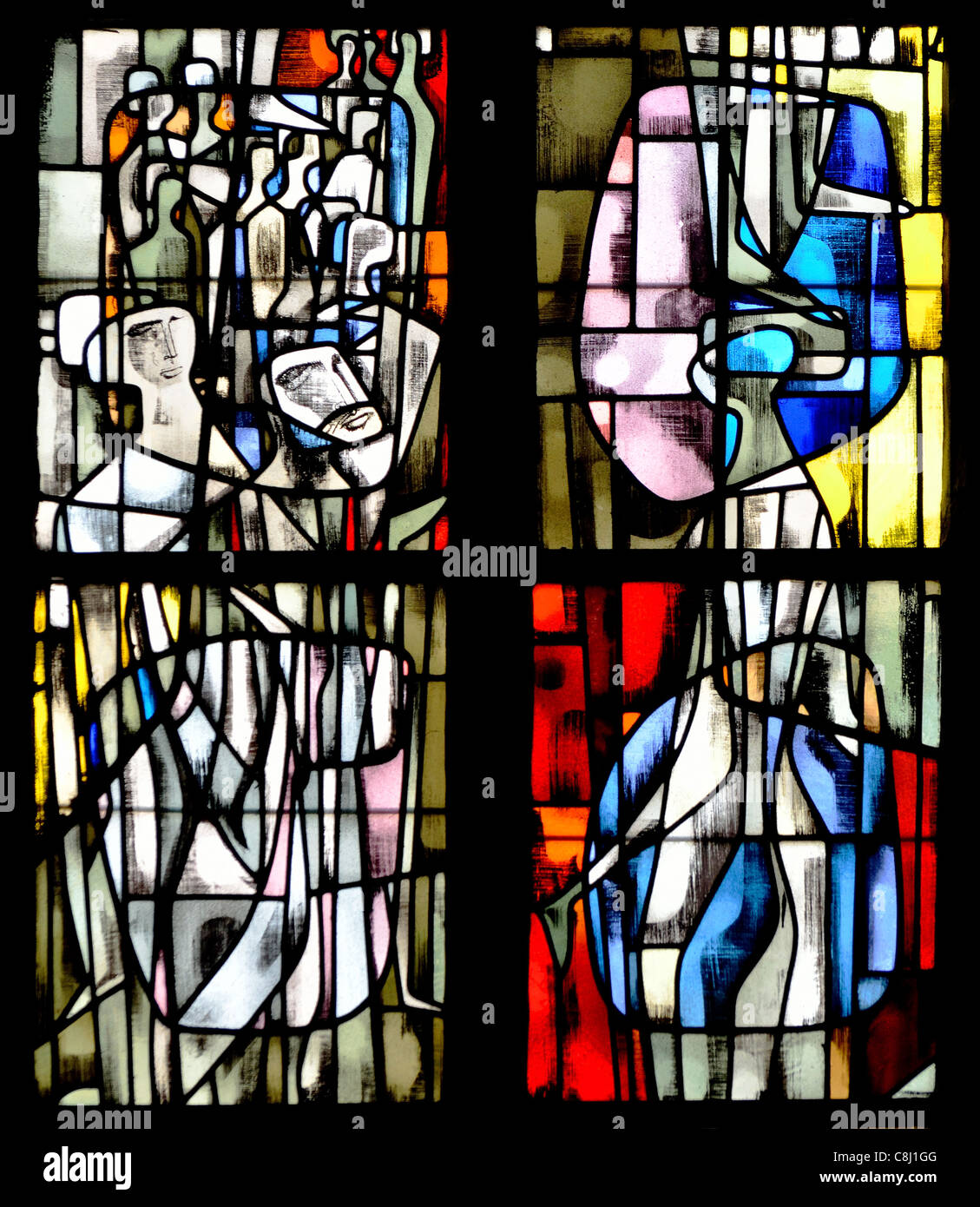 Bruxelles, Belgique. Eglise de Notre Dame de Bon Secours / Eglise Notre Dame de l'assistance - vitrail moderne Banque D'Images