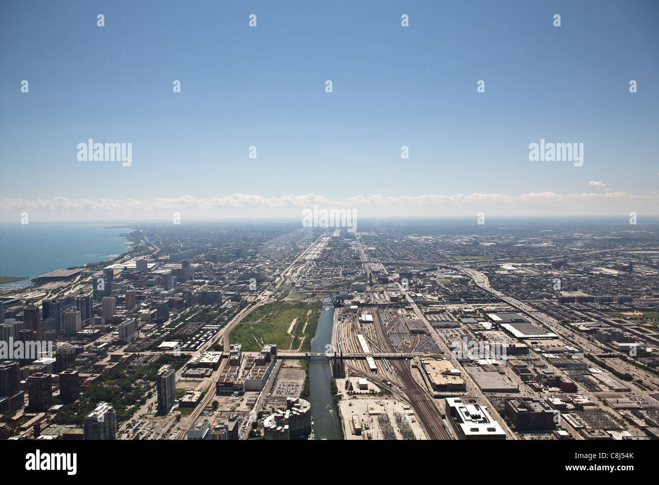 Vue sur l'horizon de Chicago à la plate-forme d'observation de la Willis Tower Banque D'Images