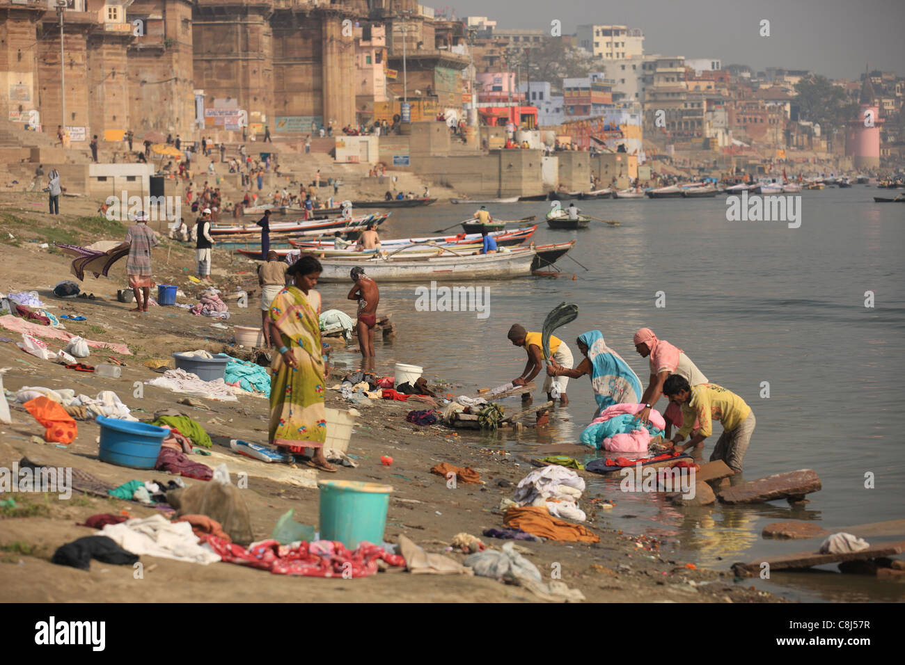 Varanasi, Benares, Uttar Pradesh, Inde, Asie, Gange, mère Gange, fleuve sacré, l'Hindouisme, hindoue, l'Hindouisme Pilgrim, ville sainte, h Banque D'Images