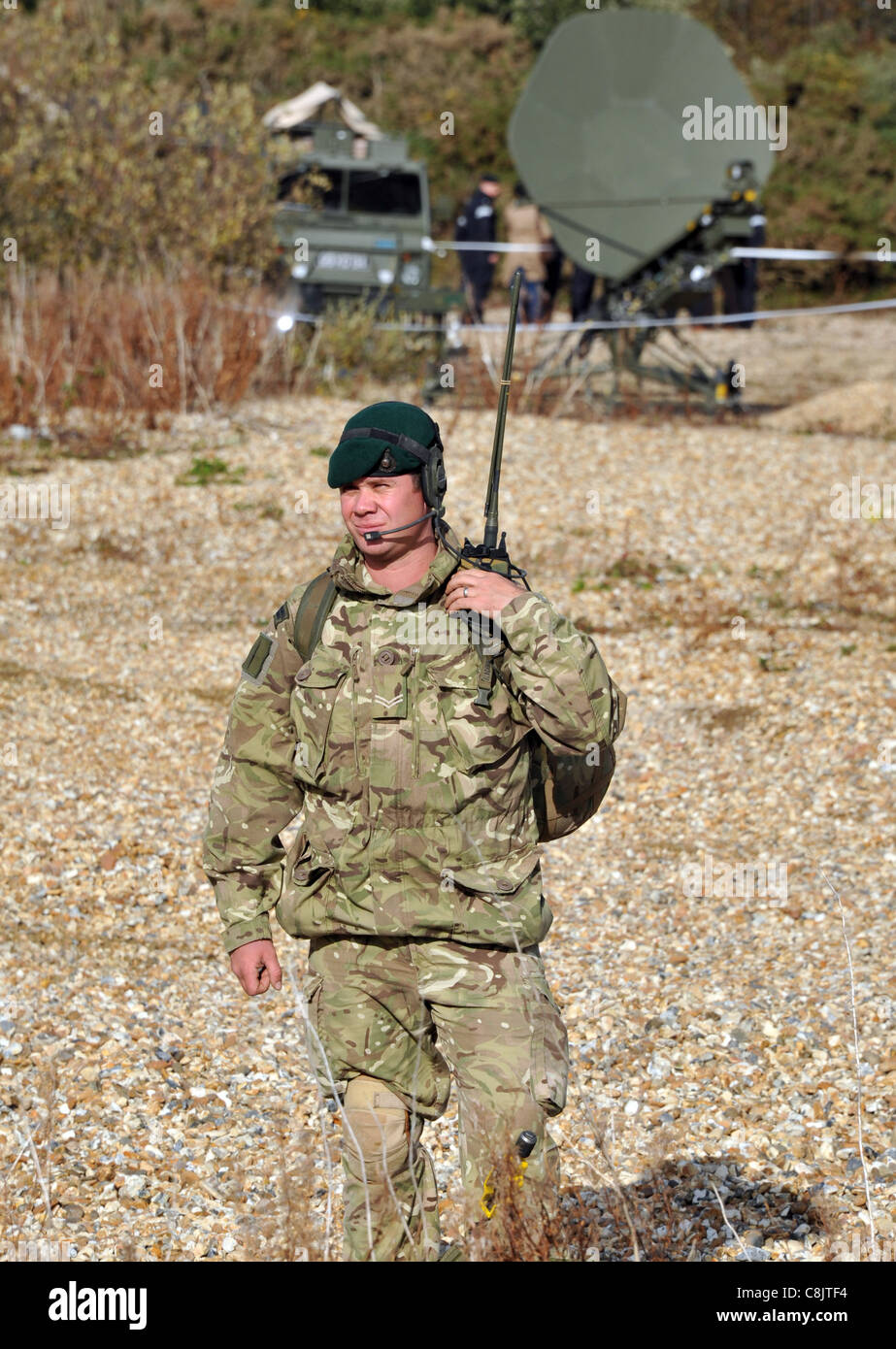 Royal Marine communications mis en place. Banque D'Images