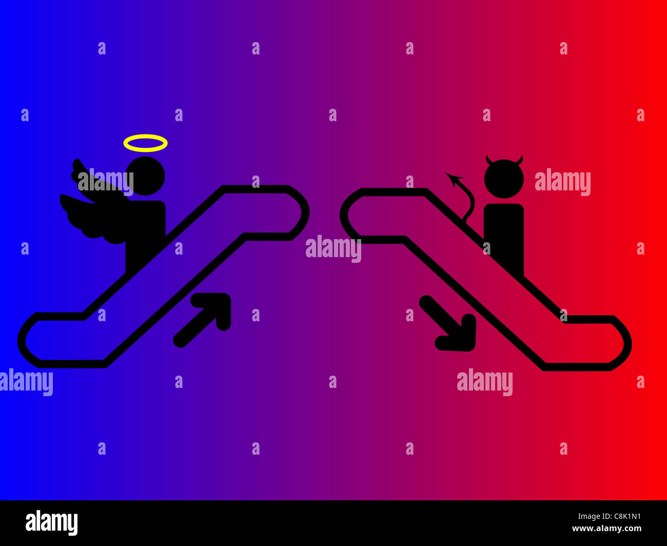 L'ange et diable dans les escaliers Banque D'Images