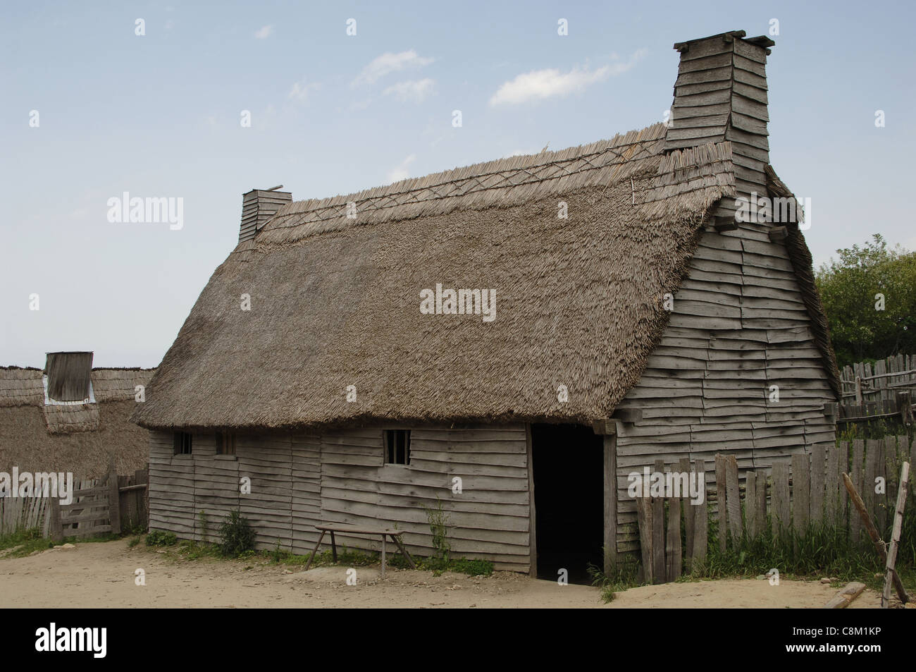 Plimoth Plantation ou Historical Museum. Village anglais. Chambre. Plymouth. Le Massachusetts. United States. Banque D'Images