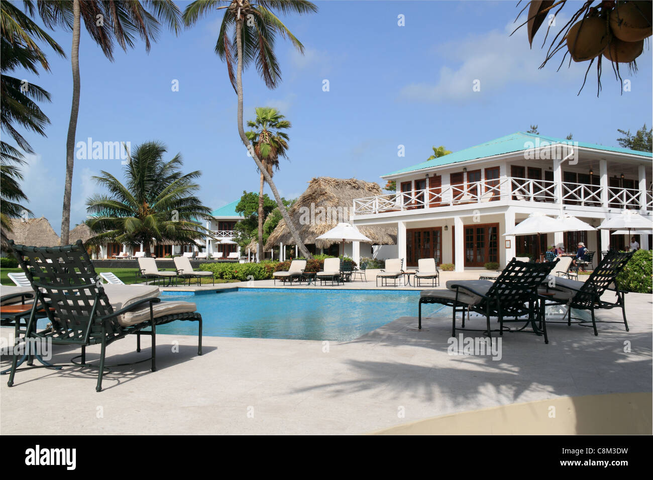 Victoria House Hotel, Coconut Drive, San Pedro, Ambergris Caye (aka La Isla Bonita), barrière de corail, Belize, Caraïbes, Amérique Centrale Banque D'Images