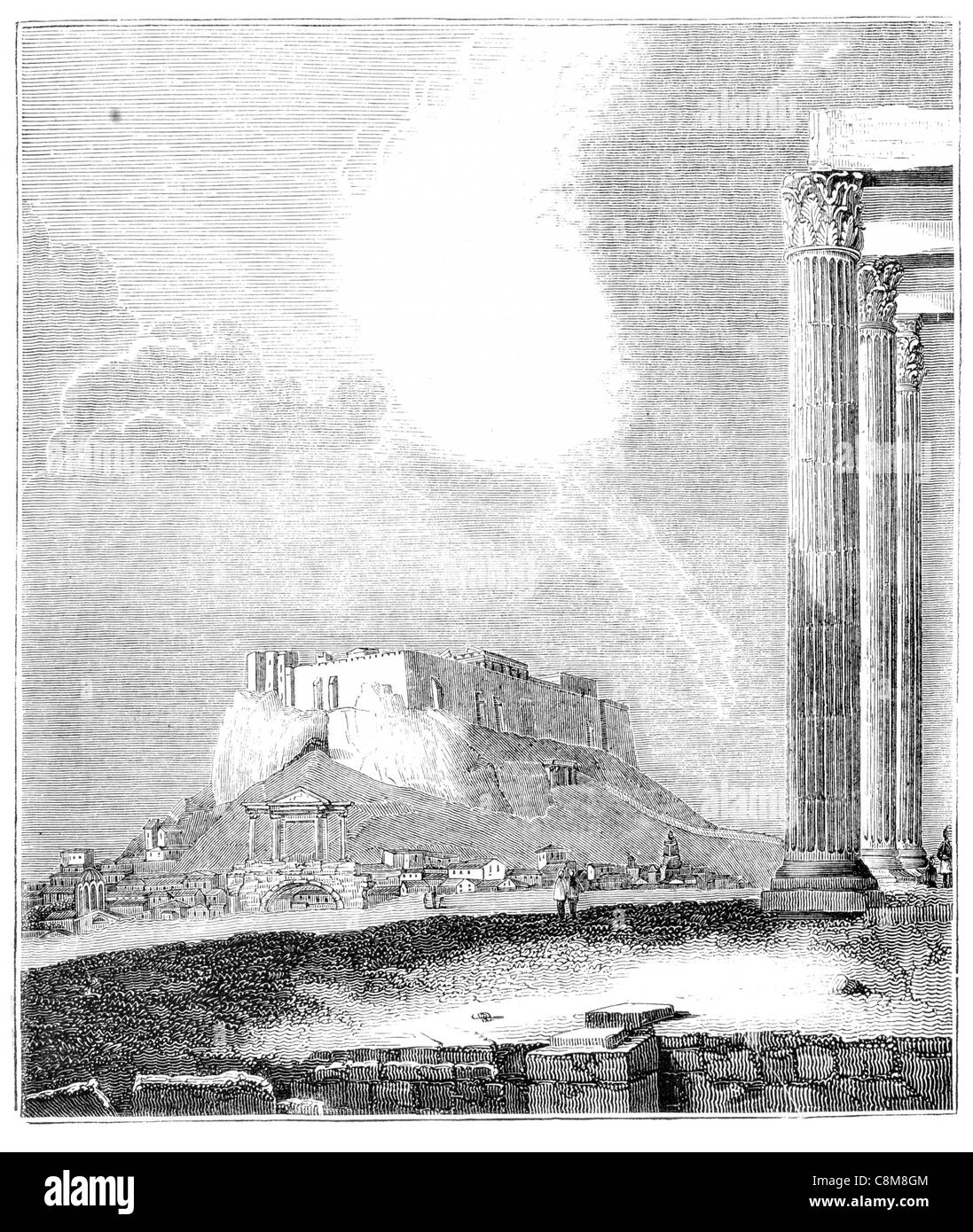 L'Acropole et le Temple de Jupiter Athènes Grèce attique colonne ionique Site du patrimoine mondial de l'Adoration Banque D'Images