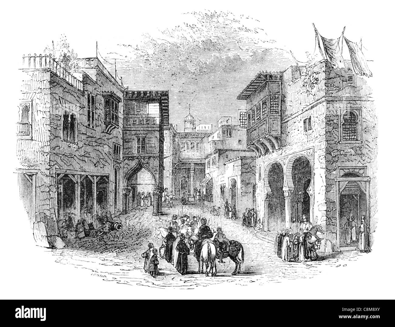 L'architecture de la rue d'Orient arabe musulmane arabe Islam islamique Shop boutiques immobilier chambre pack animal cheval Banque D'Images