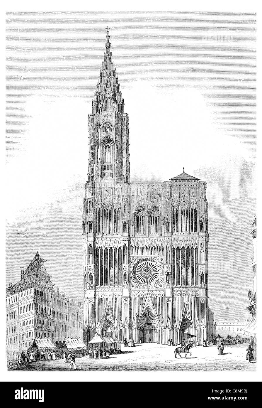 Cathédrale Notre Dame de Strasbourg France catholique romaine d'architecture gothique Romane Erwin von Steinbach clocher d'église Banque D'Images