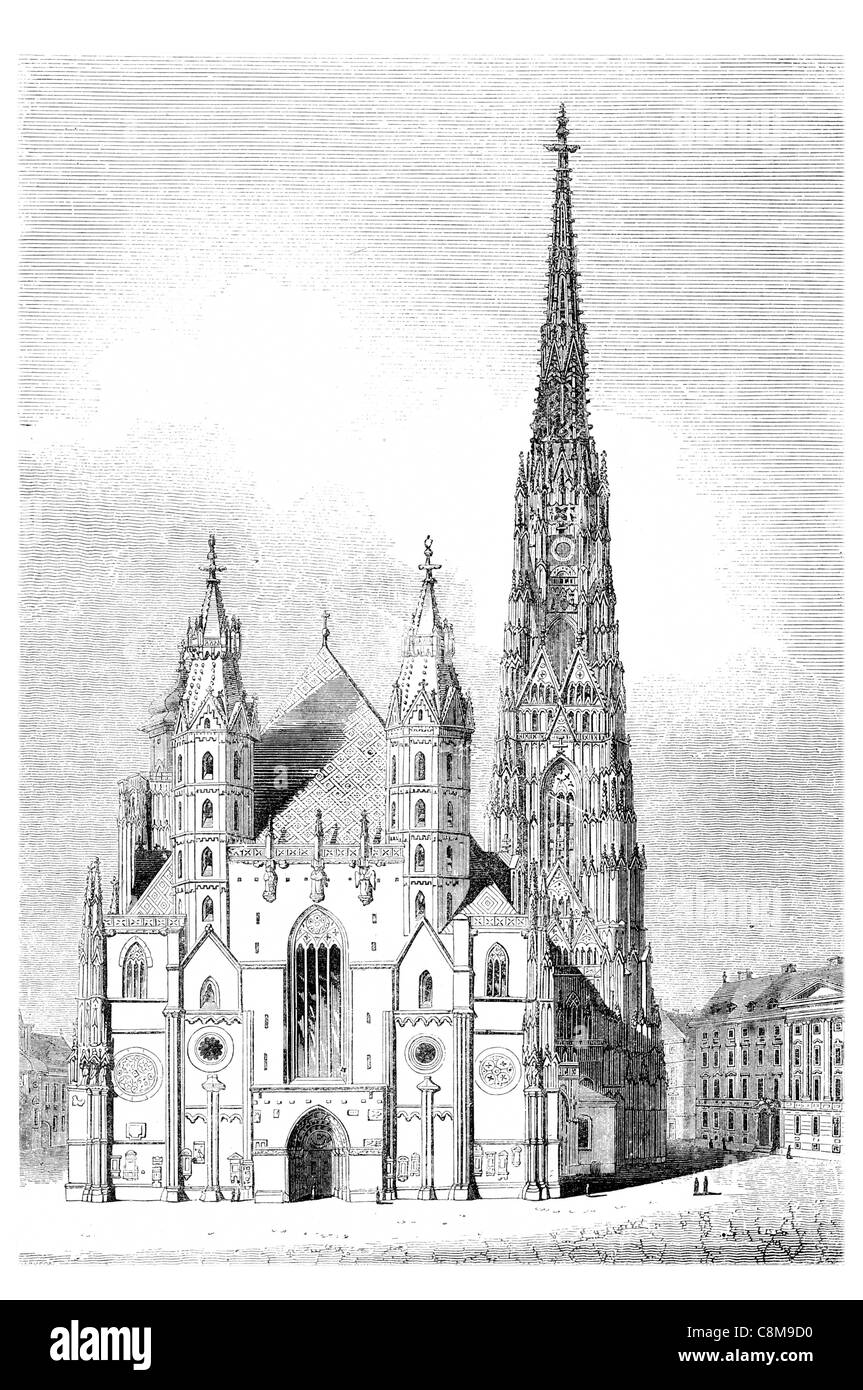 St Stephen's Cathedral église mère Archidiocèse Roman Gothique de Vienne Autriche Stephansplatz square town city spire Banque D'Images