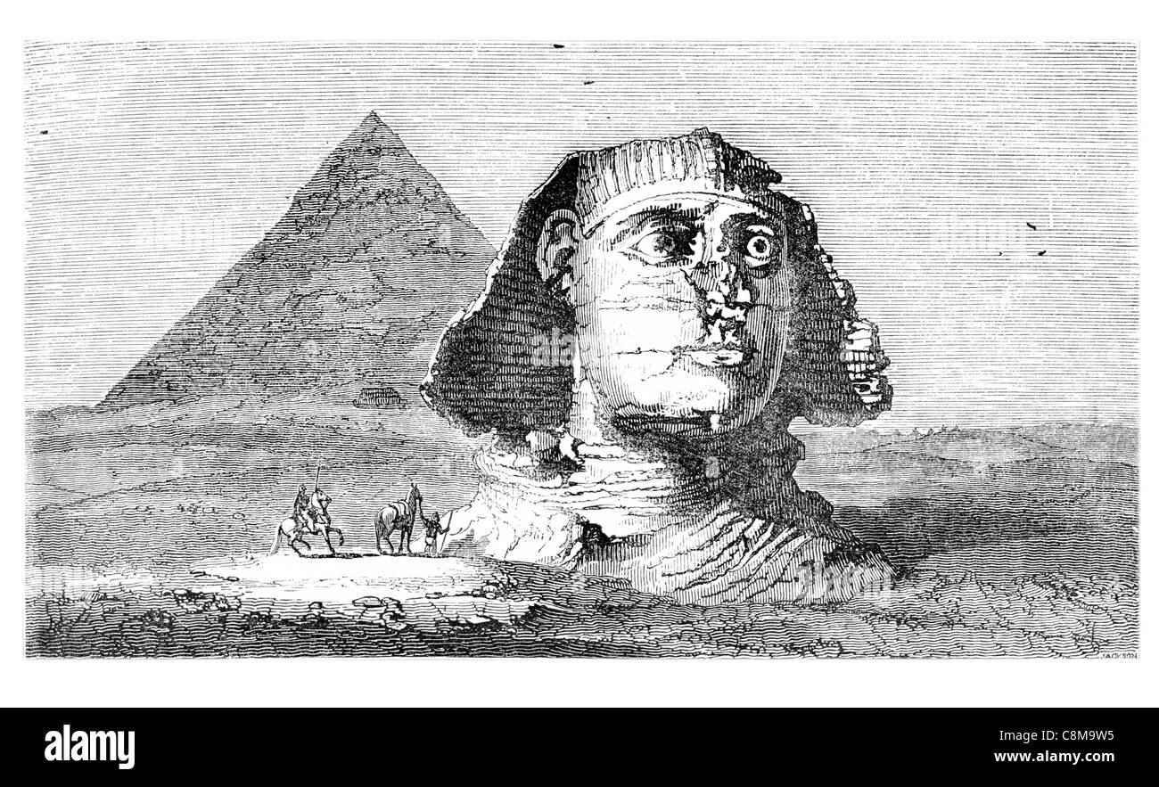 Grand Sphinx de Gizeh plateau inclinable statue en pierre calcaire couchant créature mythique lion son corps de lion à tête humaine Gizeh Nil Egypte Banque D'Images