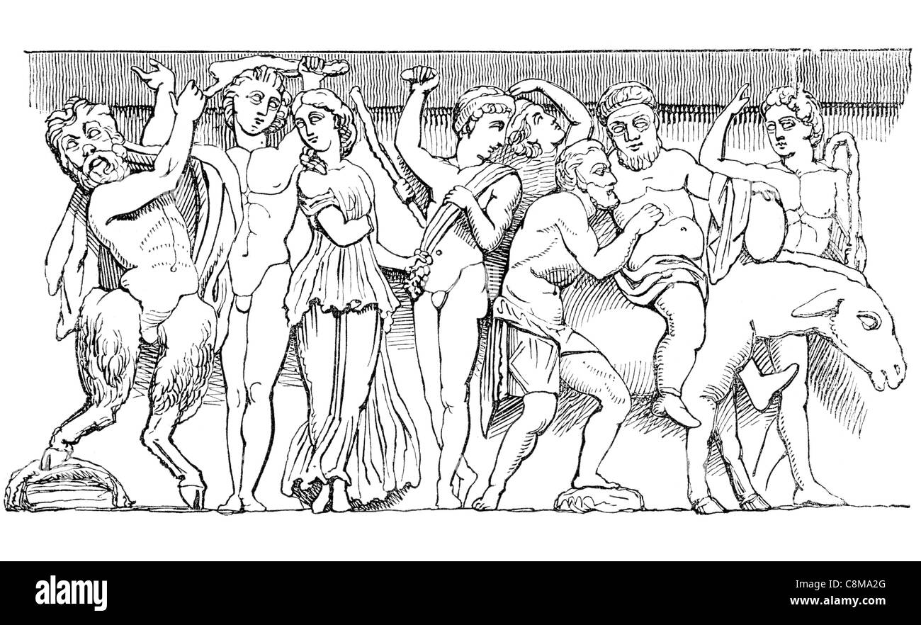 Bacchanales bacchanales Procession Choral Festival mystique sauvage Greco dieu romain Bacchus ivre d'alcool bière vin ivre Banque D'Images