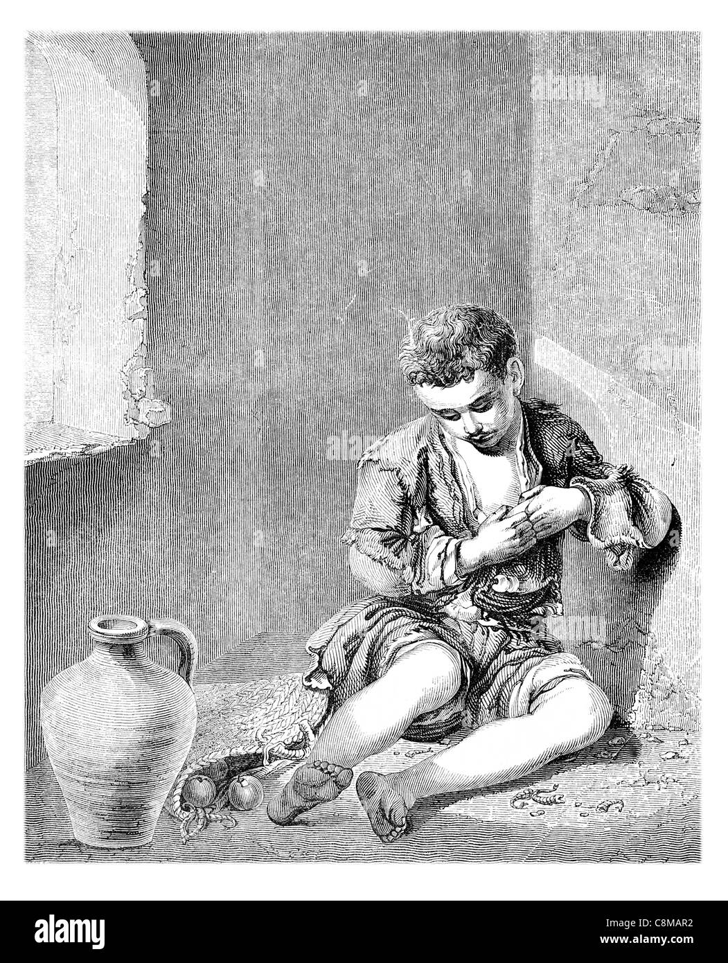 Jeune mendiant Bartolomé Esteban Murillo 1617 1682 peintre baroque espagnol enfants la mendicité des enfants mendier supplié pauvre paysan lonely Banque D'Images