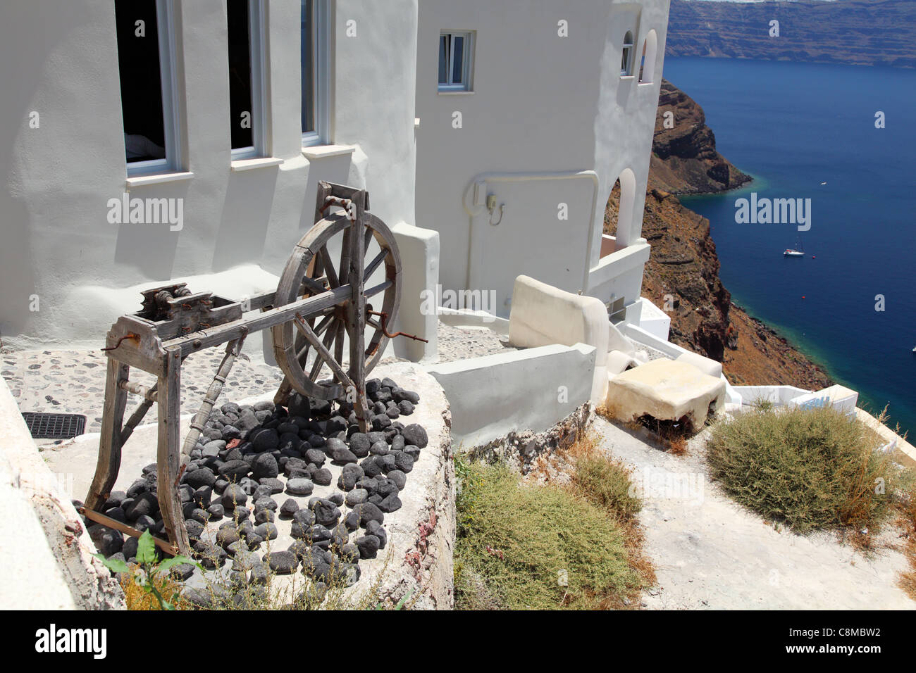 Détails de l'architecture de Village d'Oia, Santorin, Grèce Banque D'Images
