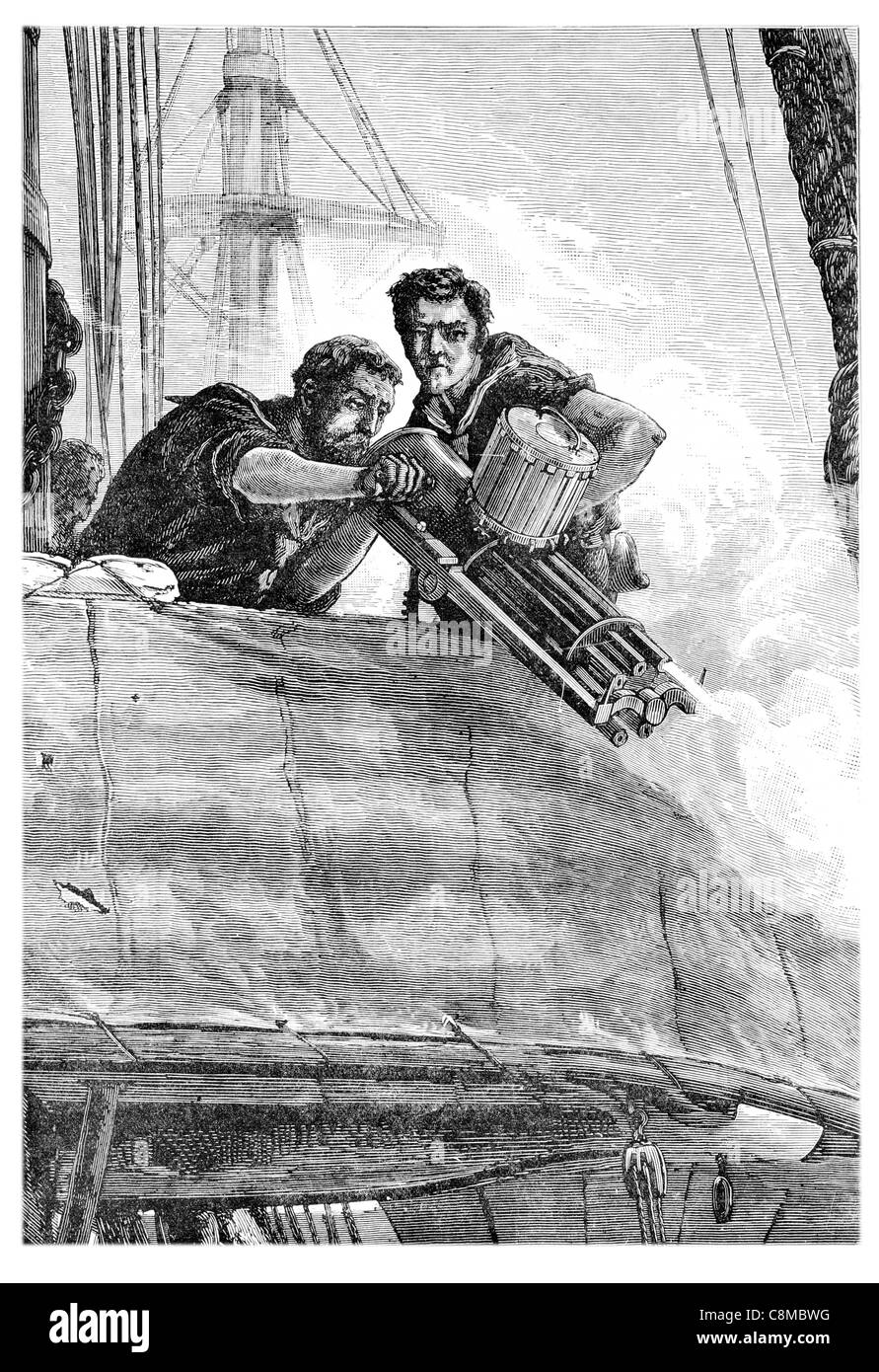 La Marine britannique Gatling mitrailleuse arme de tir rapide canon multi-rechargement tir tir armes de tir tir balles Banque D'Images