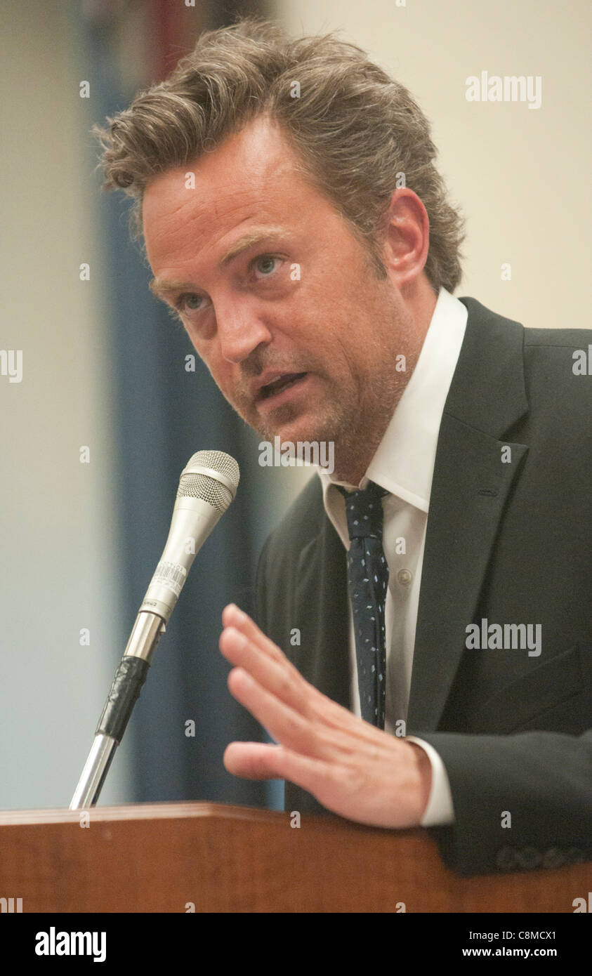 L'acteur Matthew Perry parle au cours de l'Association nationale des professionnels de la toxicomanie, et la maison, de traitement et de récupération d'information Caucus sur les tribunaux et les tribunaux de traitement des anciens combattants : une solution éprouvée au service du Budget des anciens combattants sur la colline du Capitole à Washington D.C. Le vendredi 16 septembre Banque D'Images