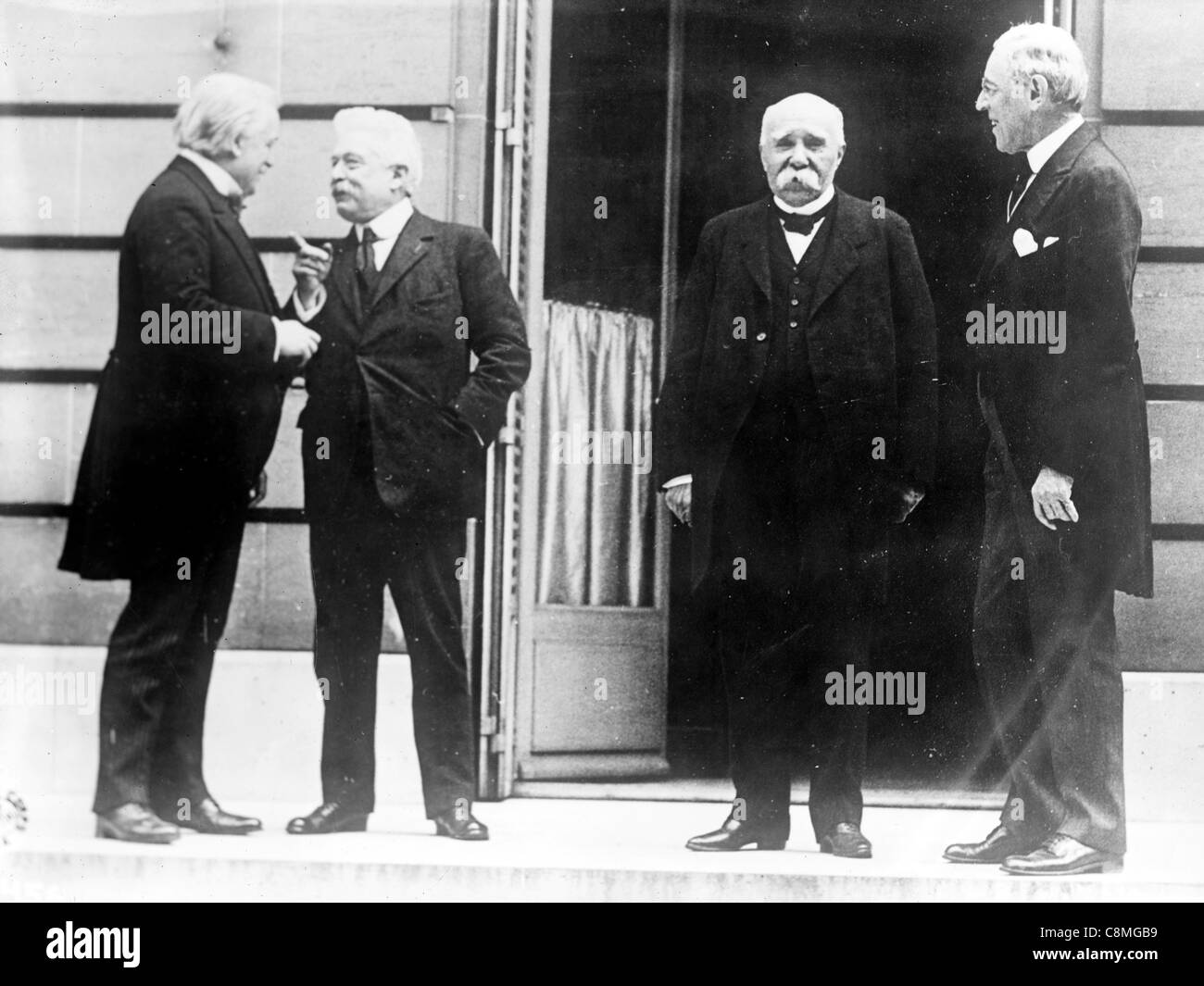 Le premier ministre David Lloyd George, Premier ministre Le Premier ministre Vittorio Orlando, Georges Clemenceau, et le président Woodrow Wilson Banque D'Images