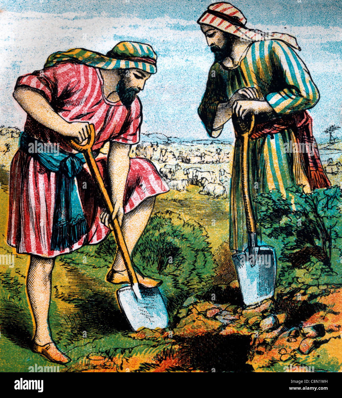 Histoires de la Bible- Illustration les serviteurs d'Isaac de creuser un puits Genèse xxvi Banque D'Images