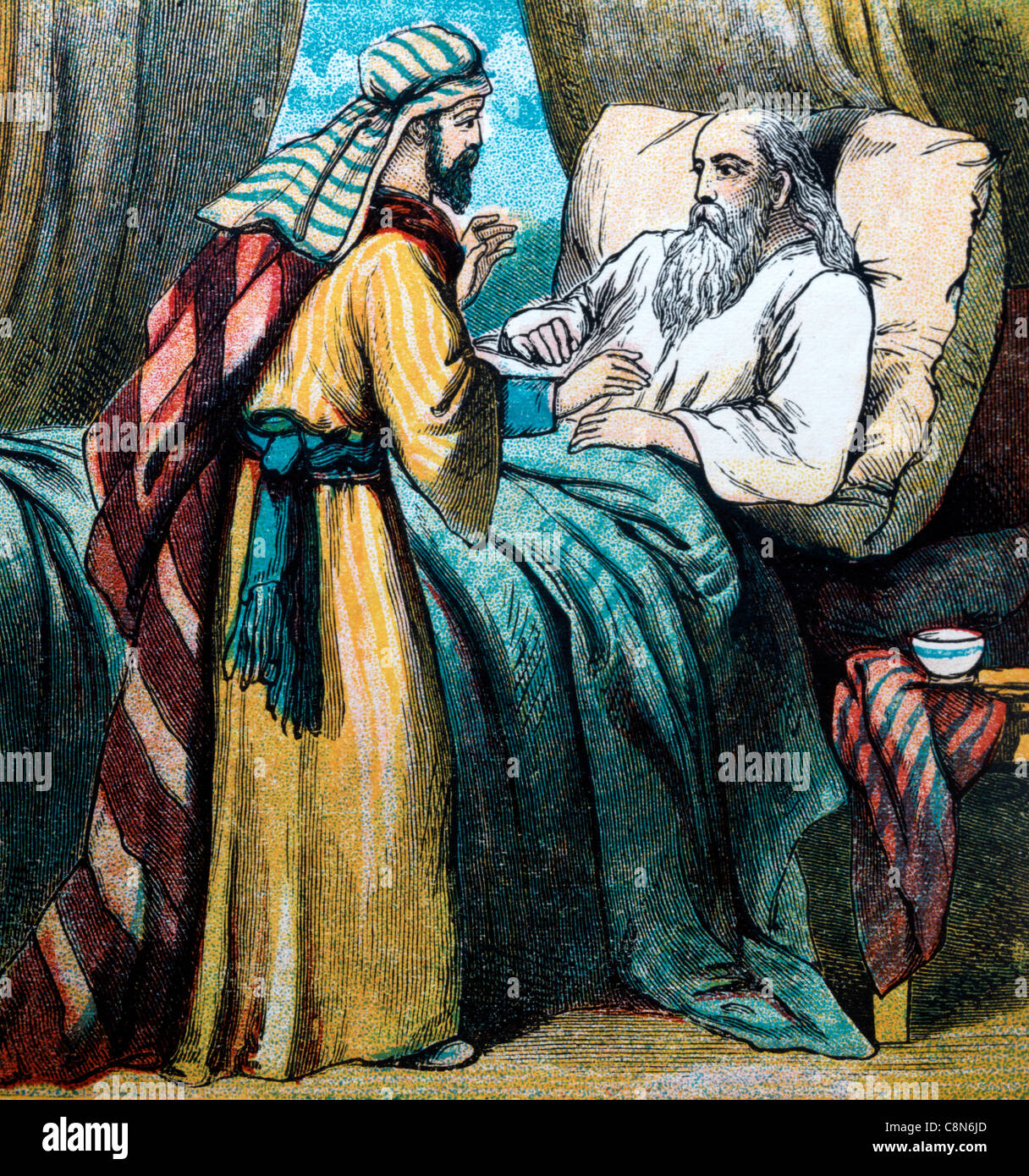Histoires de la Bible- Illustration d'Ésaü revenir à Isaac après la chasse pour trouver Jacob avait trompé son père Banque D'Images