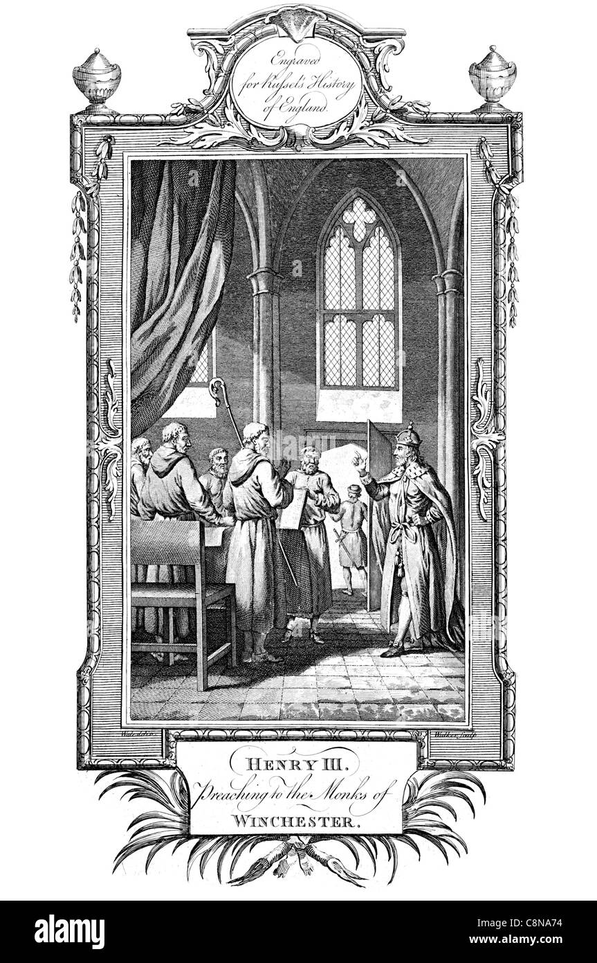 Henry III prêche à des moines de Winchester religieux moine prêtre évêque cardinal cardinaux religion église cathédrale prêcher Banque D'Images