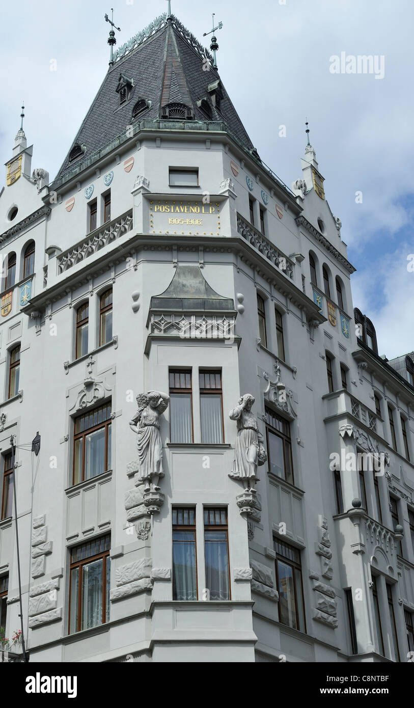 L'architecture de Prague avec des détails Art nouveau en République Tchèque Banque D'Images