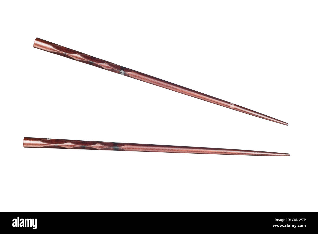 Une paire de baguettes en bois isolé sur blanc. Banque D'Images