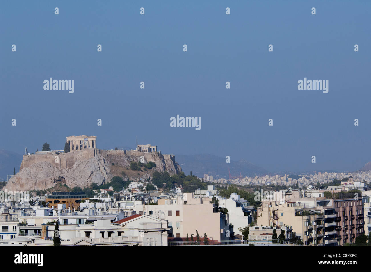 Grèce, Athènes. Le centre-ville d'Athènes sur l'Acropole. Banque D'Images