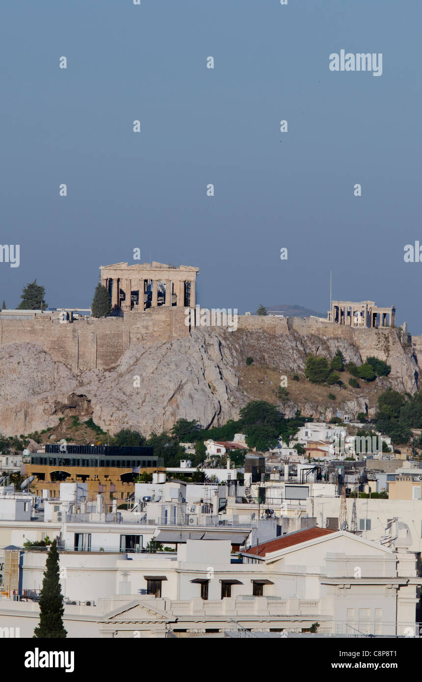 Grèce, Athènes. Le centre-ville d'Athènes sur l'Acropole. Banque D'Images