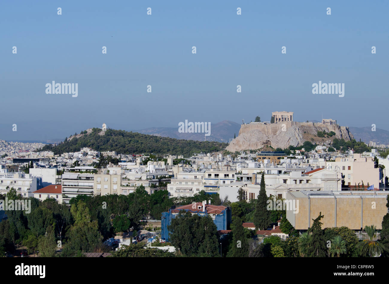 Grèce, Athènes. Le centre-ville d'Athènes sur l'Acropole. Banque D'Images