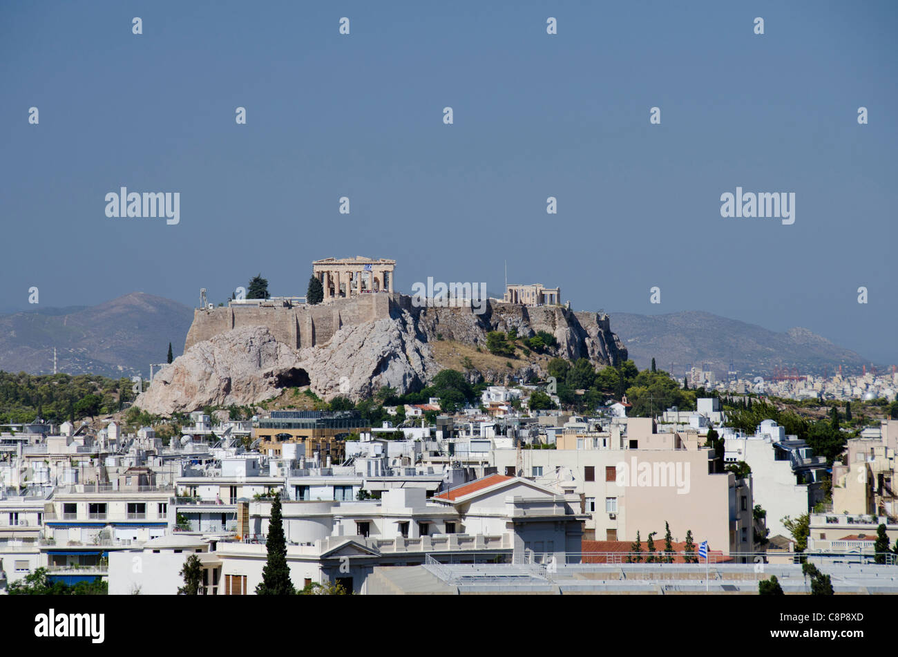 Grèce, Athènes. Le centre-ville d'Athènes sur l'Acropole. Banque D'Images