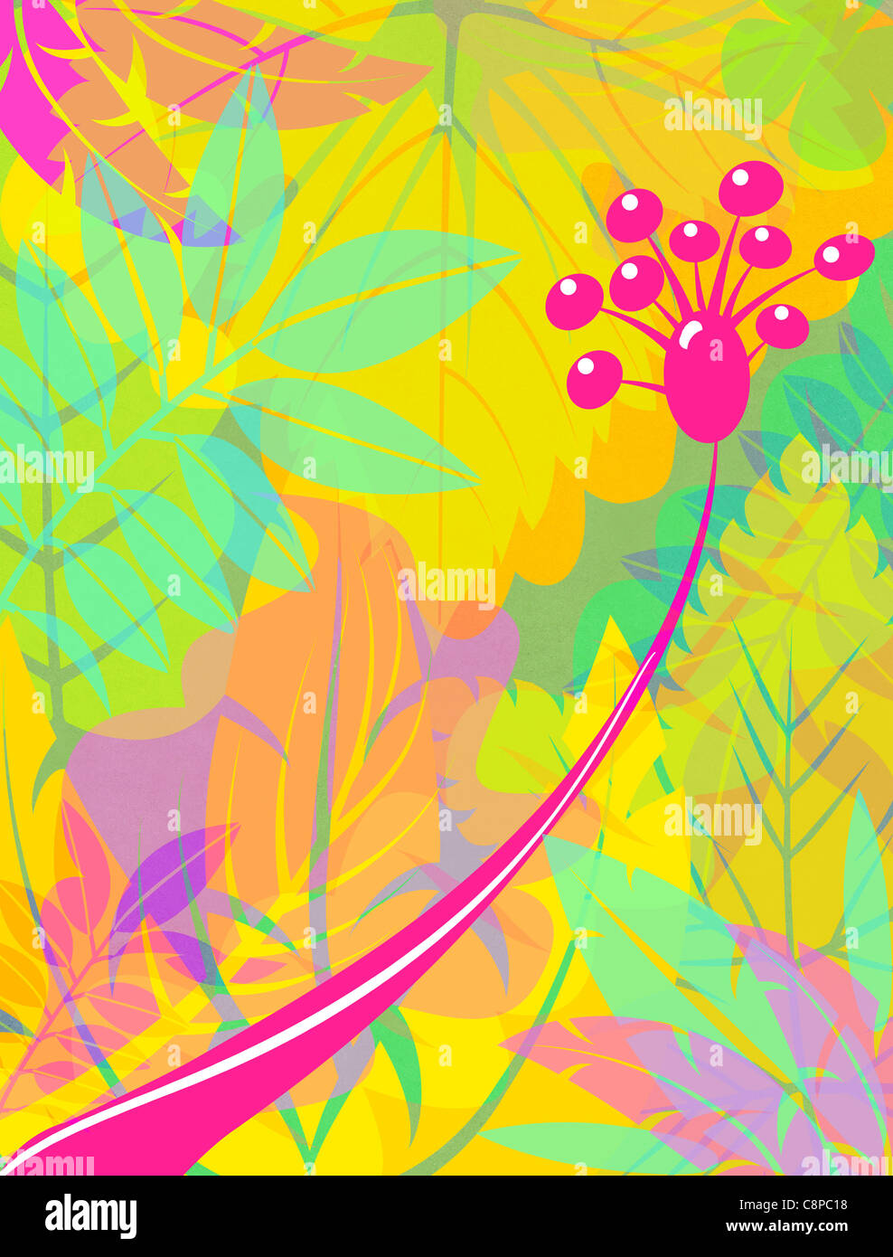 Colorés et graphiques représentant des feuilles stylisées de fleurs fuchsia Banque D'Images
