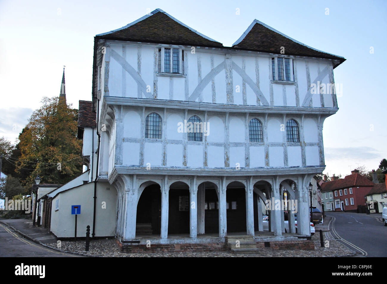 15e siècle Guildhall au crépuscule, Rue, Ville Thaxted, Essex, Angleterre, Royaume-Uni Banque D'Images