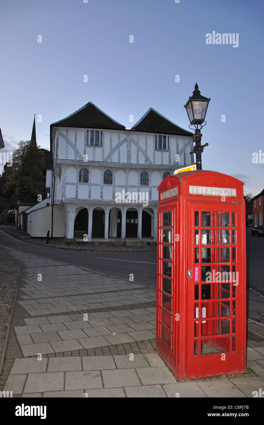 15e siècle Guildhall au crépuscule, Rue, Ville Thaxted, Essex, Angleterre, Royaume-Uni Banque D'Images