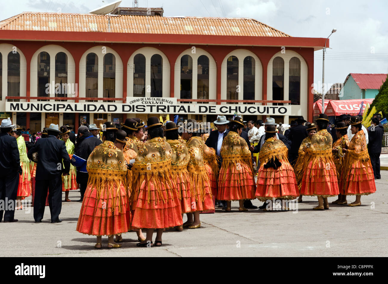 Danseurs traditionnelle péruvienne au fiesta de Nuestra Señora del Rosario à Chucuito Puno Pérou Banque D'Images