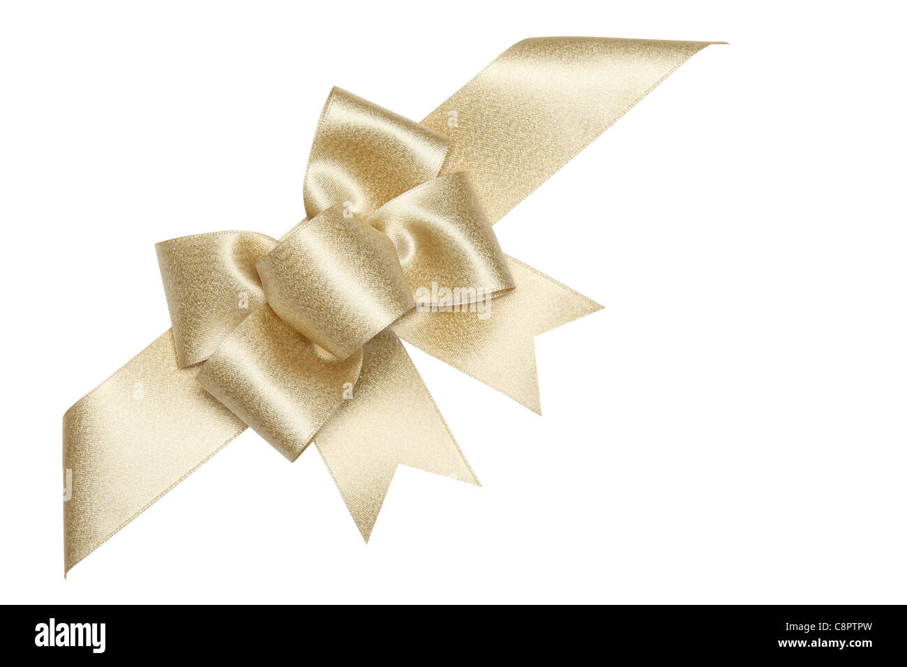 Golden ribbon bow isolé sur blanc. Banque D'Images