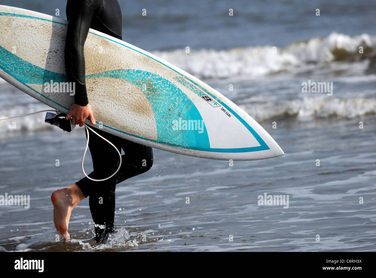 Un internaute effectue sa planche dans l'eau dans Scarorough's South Bay Banque D'Images