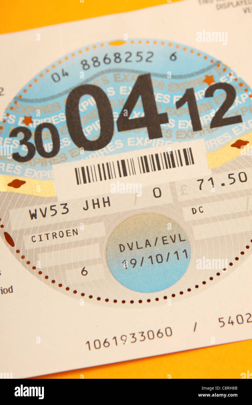 La taxe de circulation véhicule fonds routier 2012 disque licence UK GO Banque D'Images