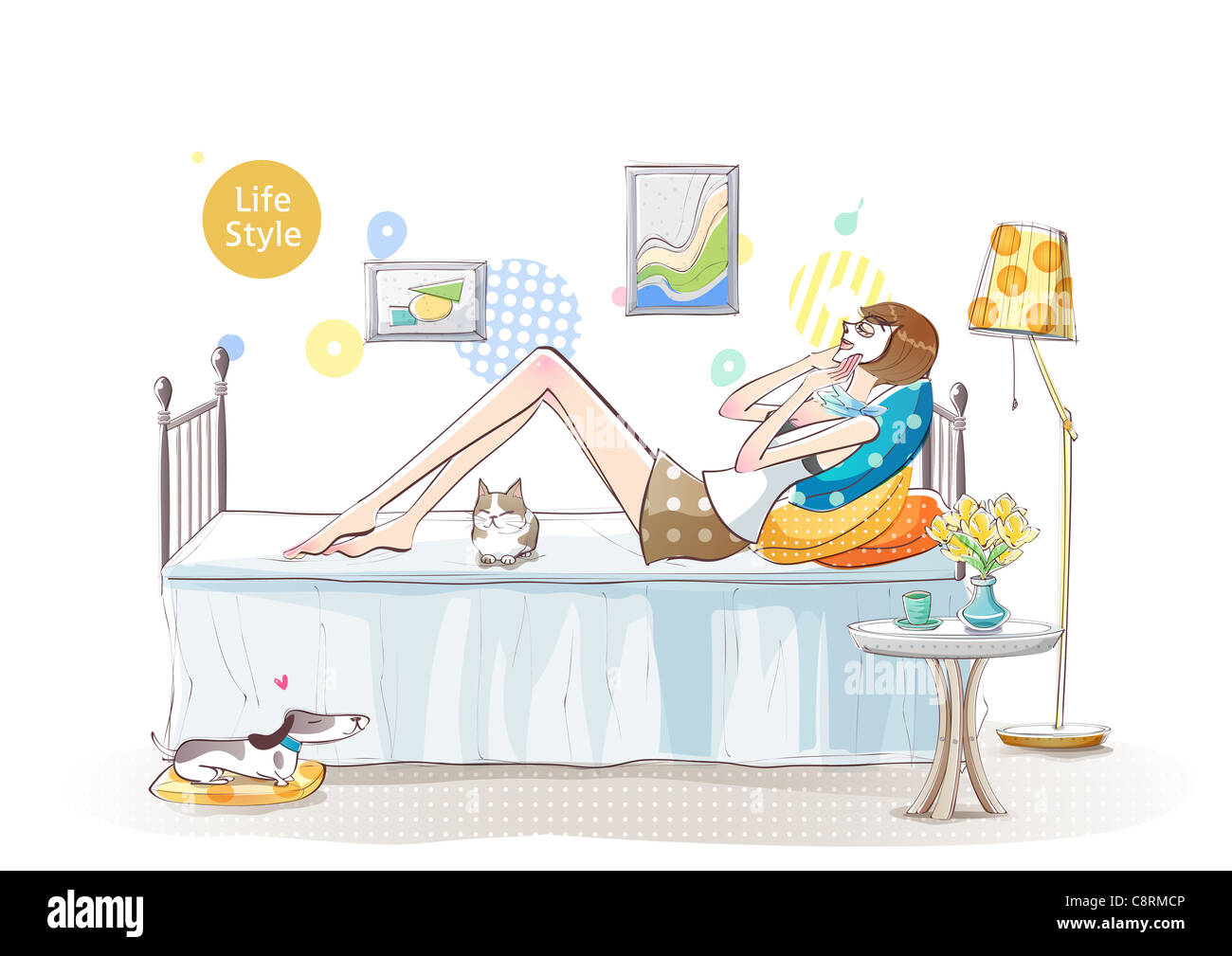 Illustration de woman lying on bed Banque D'Images