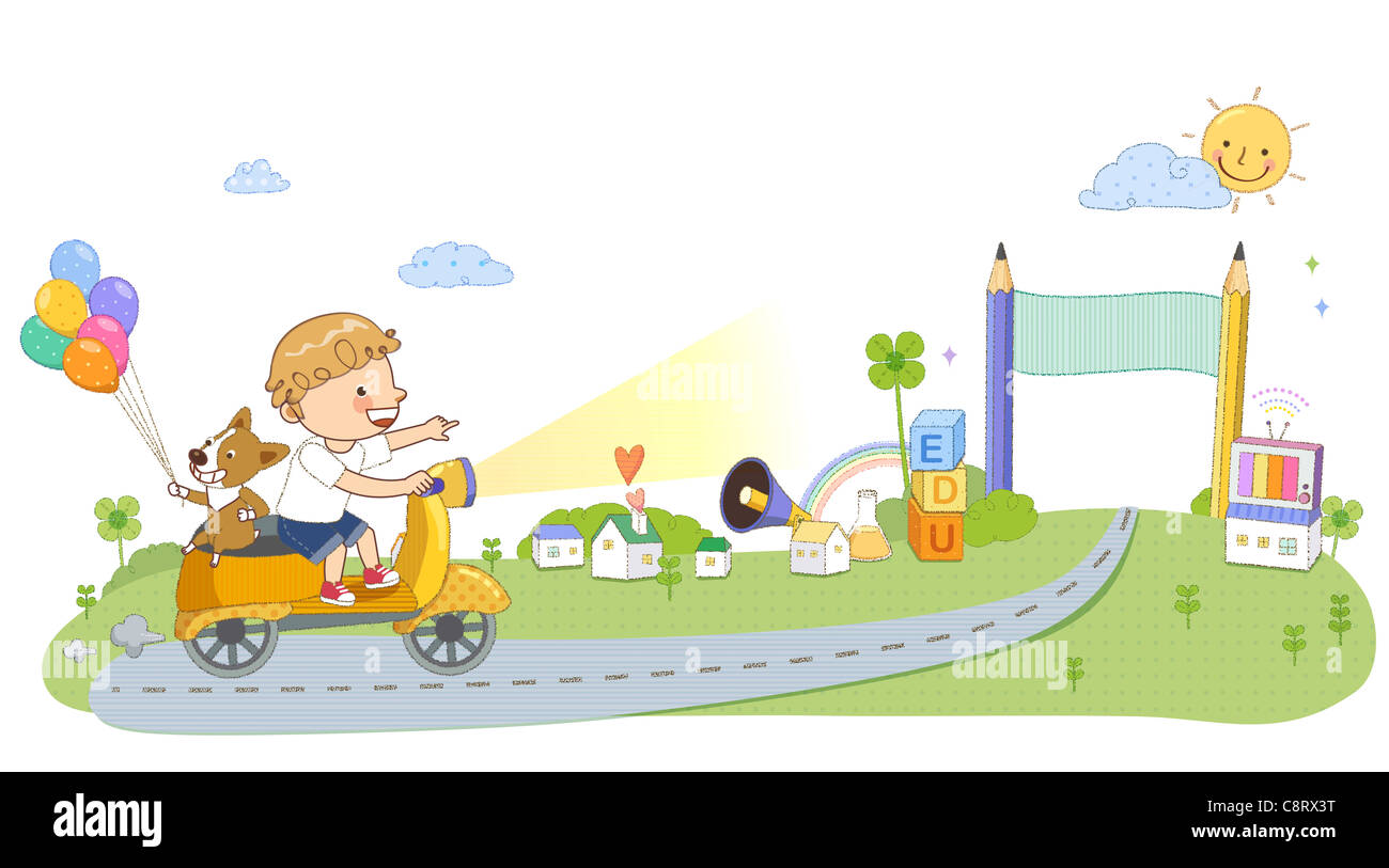 Garçon sur scooter Banque D'Images