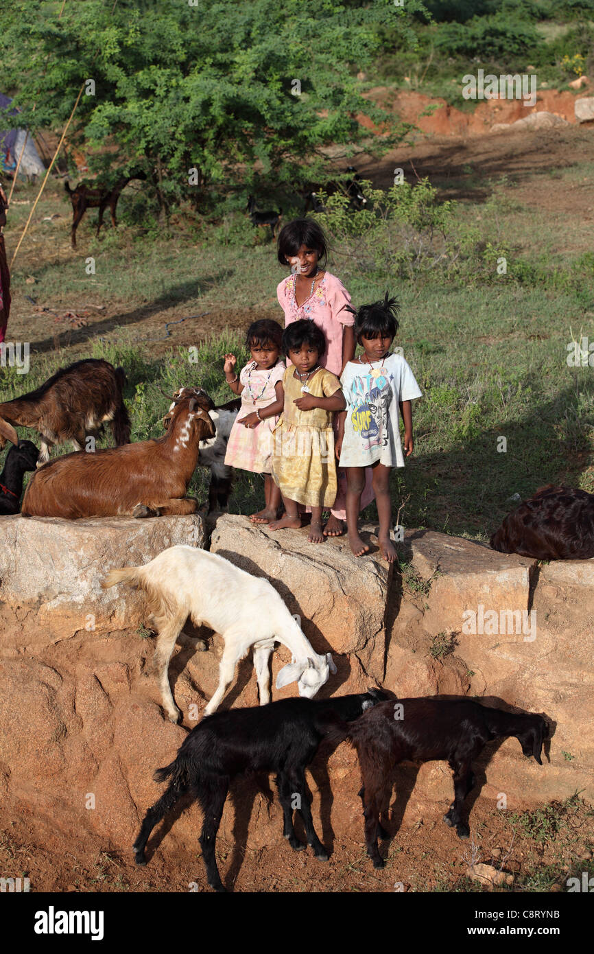 La famille de caste inférieure dans l'Andhra Pradesh en Inde du Sud Banque D'Images