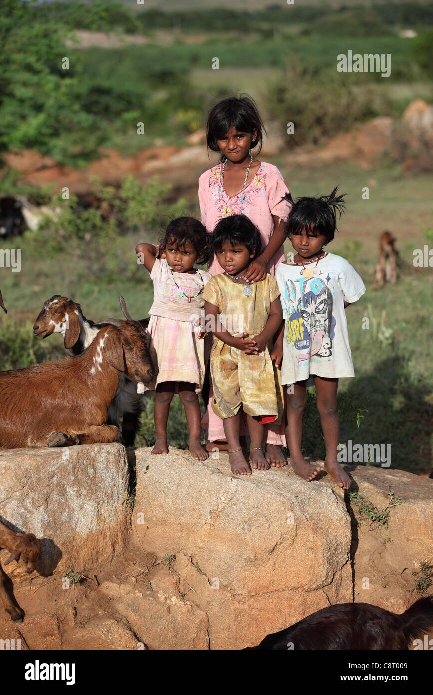 La famille de caste inférieure dans l'Andhra Pradesh en Inde du Sud Banque D'Images