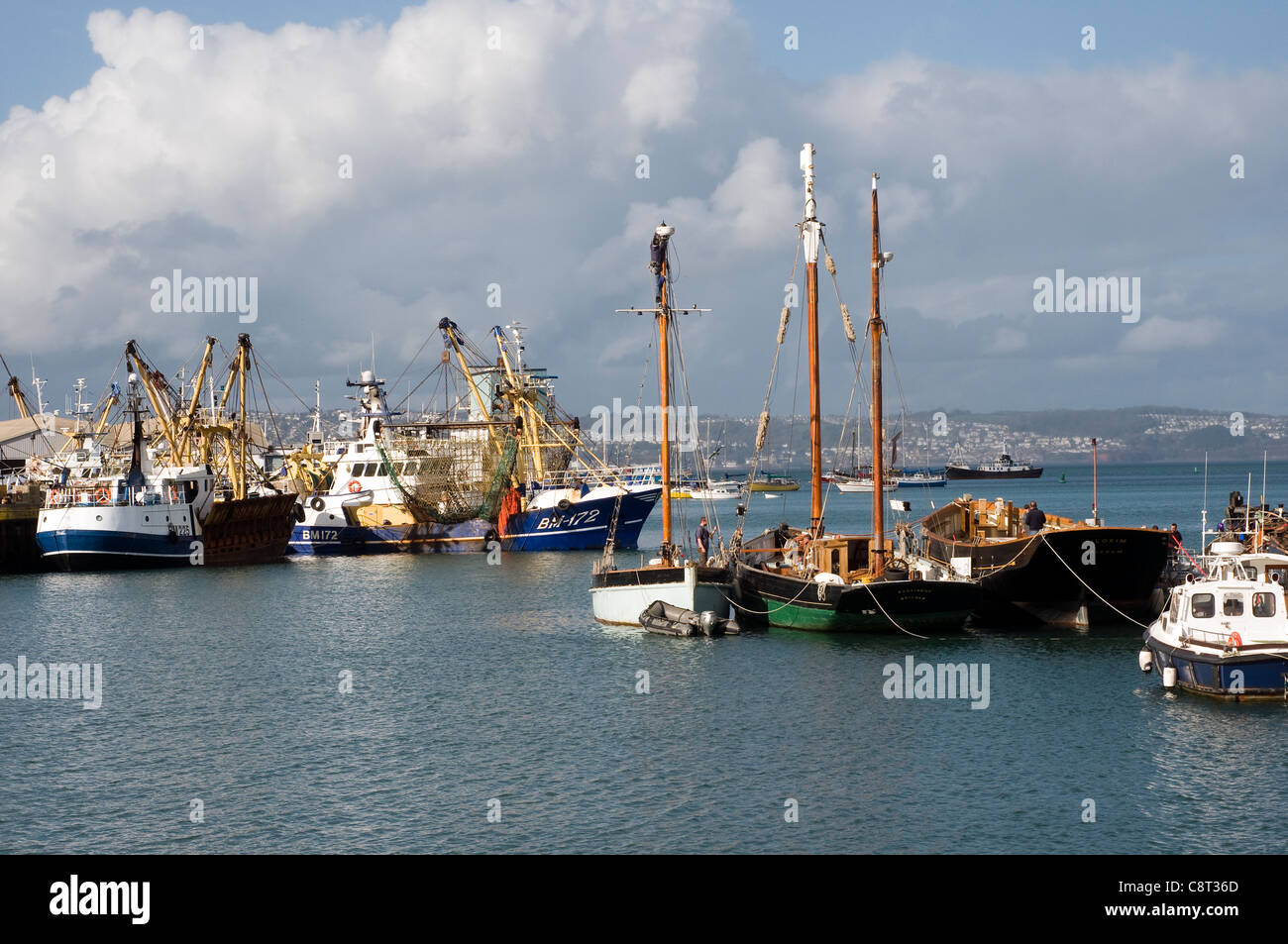 Les bateaux de pêche dans le port de Brixham, Devon, pêche, port, chalutiers à perche,,Devon Brixham flotte de pêche du pétoncle,wars,mollusk Banque D'Images